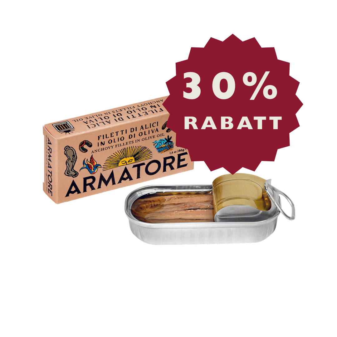 Italienische Alici (Sardellen) von Armatore – halb geöffnete Dose mit feinen Sardellenfilets in Öl – Rabatt- KUCINA Online-Shop