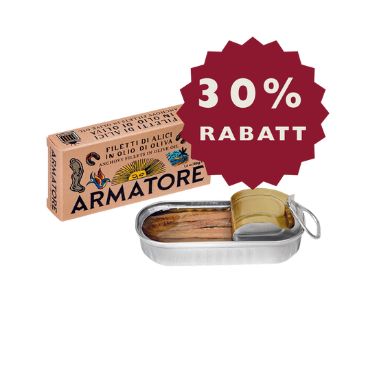 Italienische Alici (Sardellen) von Armatore – halb geöffnete Dose mit feinen Sardellenfilets in Öl – Rabatt- KUCINA Online-Shop